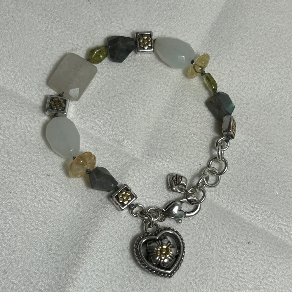 Brighton American Hero Beaded Heart Bracelet Silver Plated Floral 7"